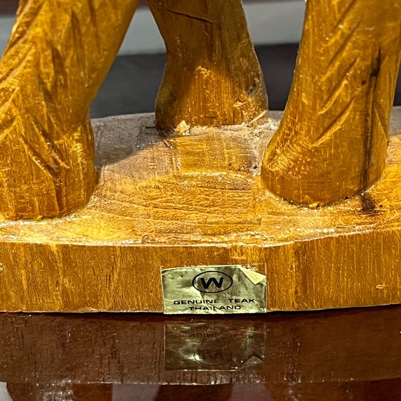 Vintage Thailand Solid Teak Wood Hand Carved Elephant Statue 6.5” Trunk Up - Picture 5 of 5